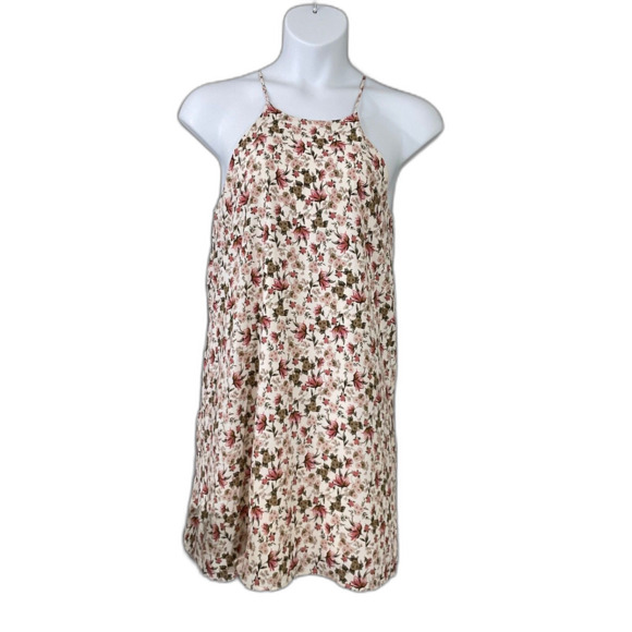 EVERLY KEYHOLE BACK Mini Halter Dress Sz L floral Lined - Picture 2 of 13